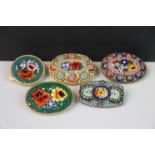 Five mid 20th Century Italian micro mosaic brooches