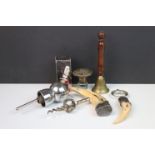 A small tray of collectables to include bottle opener, corkscrew, wine stopper and a drinks pourer.