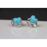 Pair of Silver and Turquoise Heart Shaped Stones