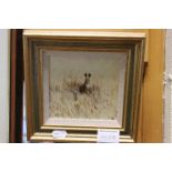 Ken Turner, oil on board painting of a hare in tall grass