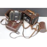 A vintage cased Microcord medium format camera together with a a vintage cased Westex camera.