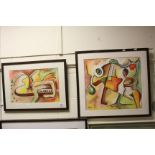 Pair of framed modernist pastels, both signed 'Ash'