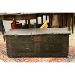 Antique walnut plank constructed coffer with initials A.E and dated 1669