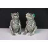Pair of unusual silver plated frog condiments