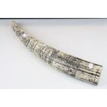 Resin Scrimshaw style tusk inscribed Ship James Allen, Liberty, 57cms long
