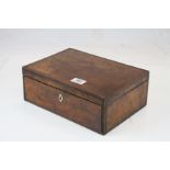 Victorian Burr Walnut Sewing Box with some sewing accessories