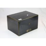 19th century Ebonised and Brass Bound Campaign Style Box with Single Drawer.bearing brass plaque
