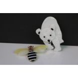 Two Lea Stein style brooches, polar bear and honey bee