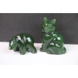 Two Green Stone Carvings of a Cat (4cms high) and a Bear