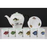 Shelley Bone China Fish Patterned Coffee Set marked to bottom ' Rowland Ward Nairobi Kenya '