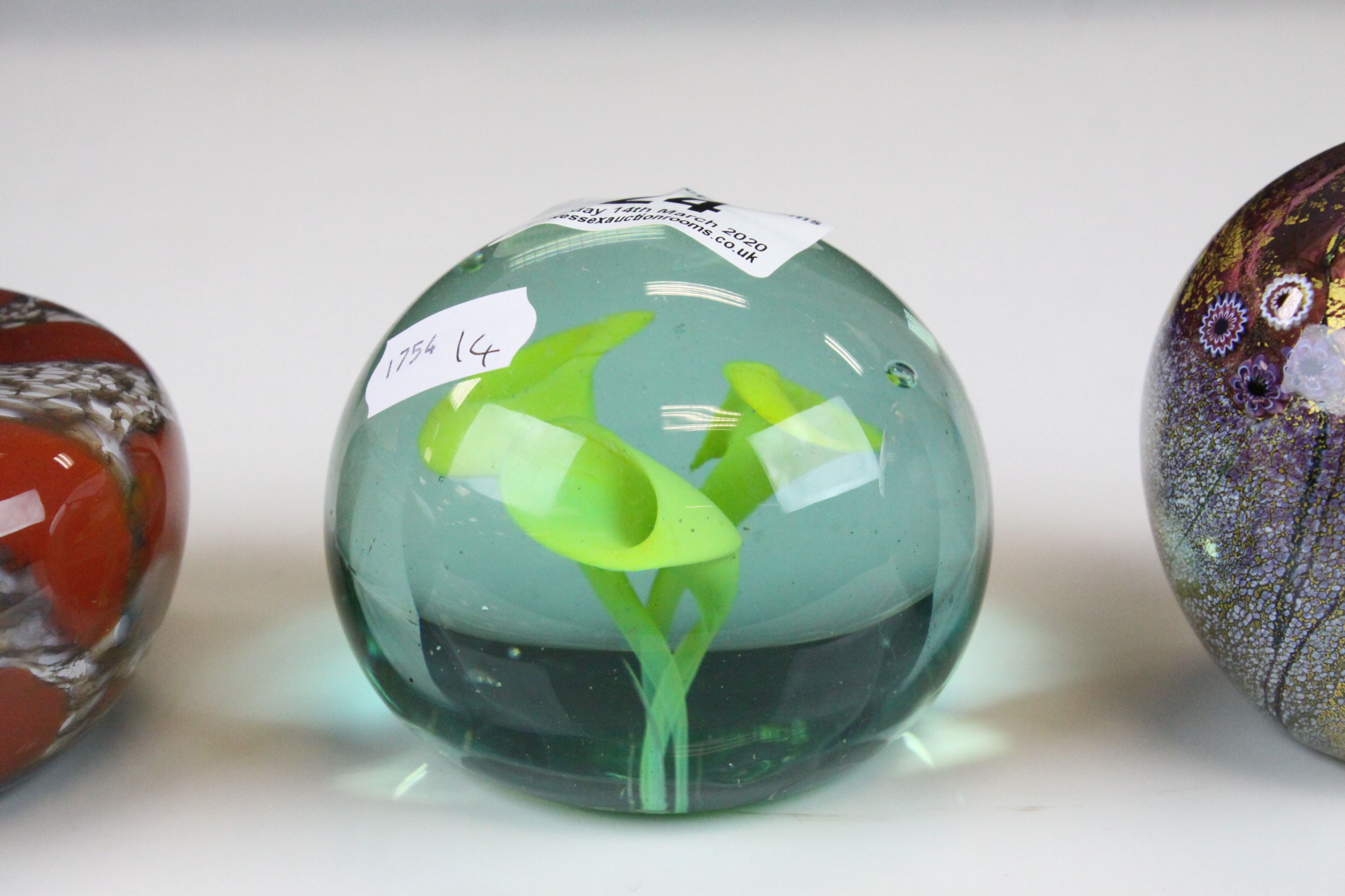 Jonathan Harris ' Wilderness ' glass paperweight, another paperweight with internal flower and a - Image 3 of 7