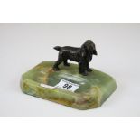 Onyx pin dish mounted with bronze Spaniel dog