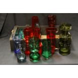 Quantity of 1960s / 1970s Scandinavian glass vases, various colours to include Riihimaen Lasi of