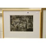 Pamela Hughes ltd edn wildlife etching "Zebras in the Bush" no.1 of 25