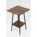 Early 20th century Square Two Tier Side Table raised on turned ringed legs, 44cms wide x 65cms high