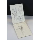 Sketch book with many original pencil drawings for French fashion designs, many signed and dated (