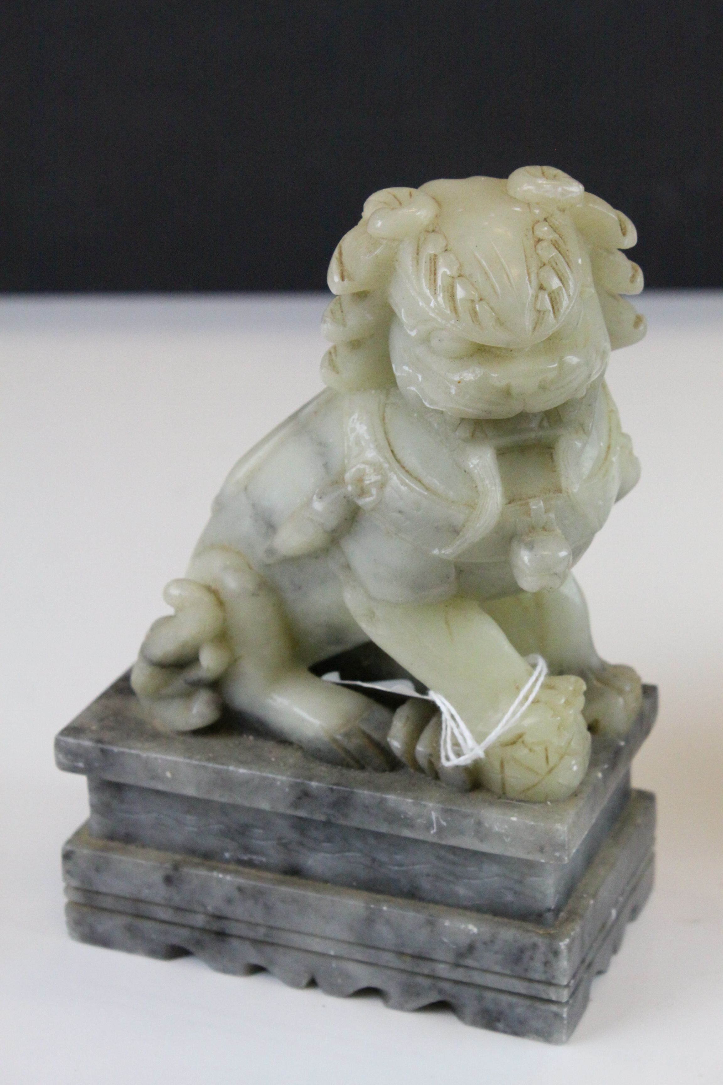 Pair of Chinese Carved Stone Dogs of Foo, 18cms high