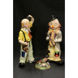 Two ceramic clown figures & a Crown Staffordshire J T Jones pheasant group