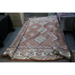 Large Wool Rug with Brown and Green Geometric Patterns, 300cms x 242cms