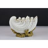 19th century Coalport shell shaped bowl with gilded trim and base, 22cms long