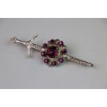 Sterling Silver Scottish Brooch in the form of a Claymore and Targe set with Amethyst style Stones