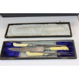 Antique Henry Elliott & Sons cased carving set with carved ivory handles