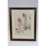 Fred Moore, Disney artist watercolour mother and daughter towelling themselves, signed