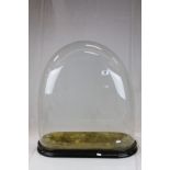 Large Victorian Glass Display Dome with Green Velvet covered Base and Wooden Stand, 67cms high