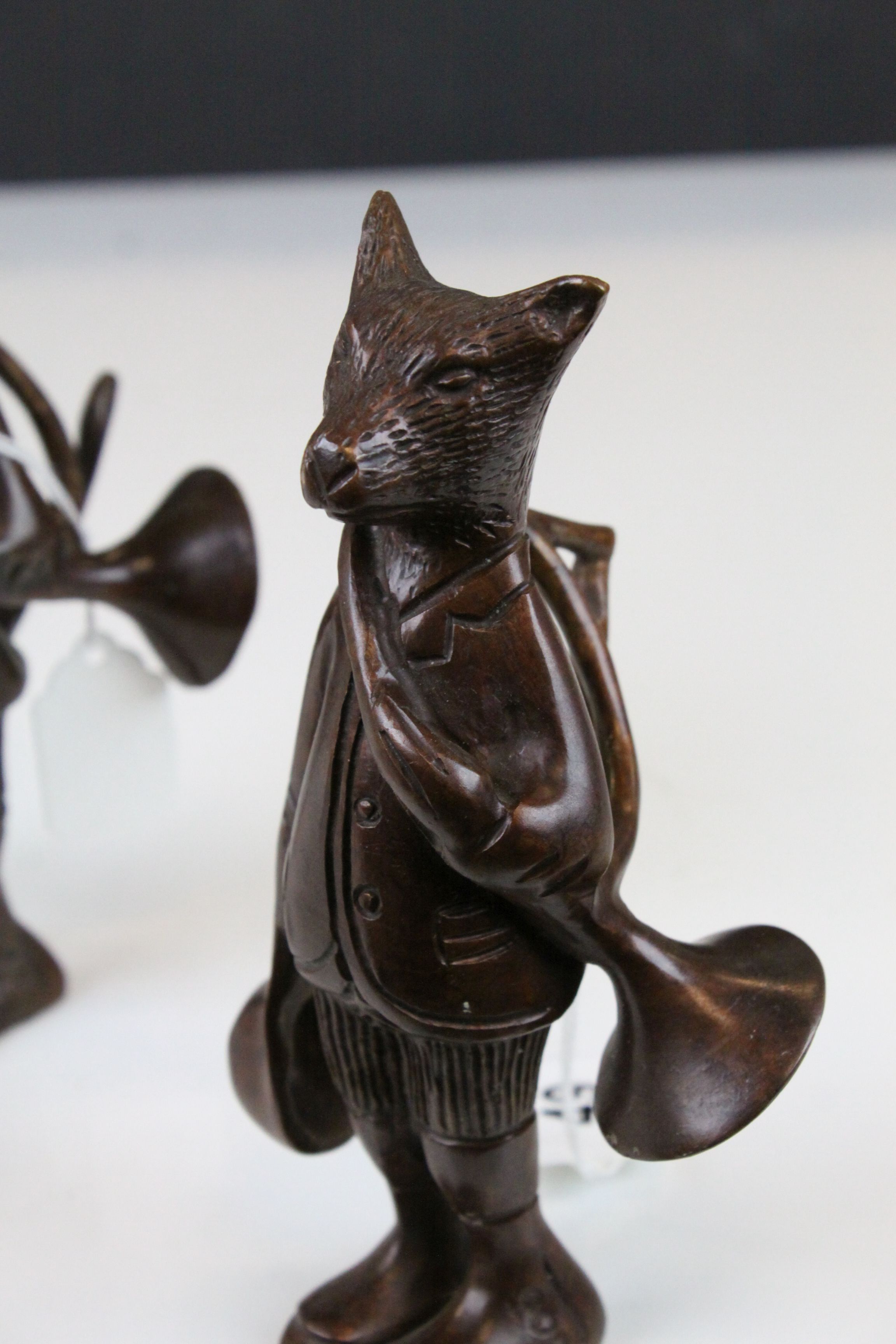 Pair of Bronze Hunting Fox and Dog Figures with Riding Hats, Horns and Jackets - Image 3 of 5