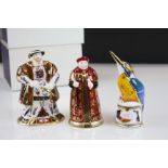 Three Boxed Royal Worcester Porcelain Candle Snuffers including Henry VIII, Cardinal Wolsey (limited