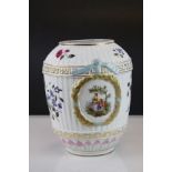 Continental Porcelain Vase with hand-painted and printed decoration including two panels of