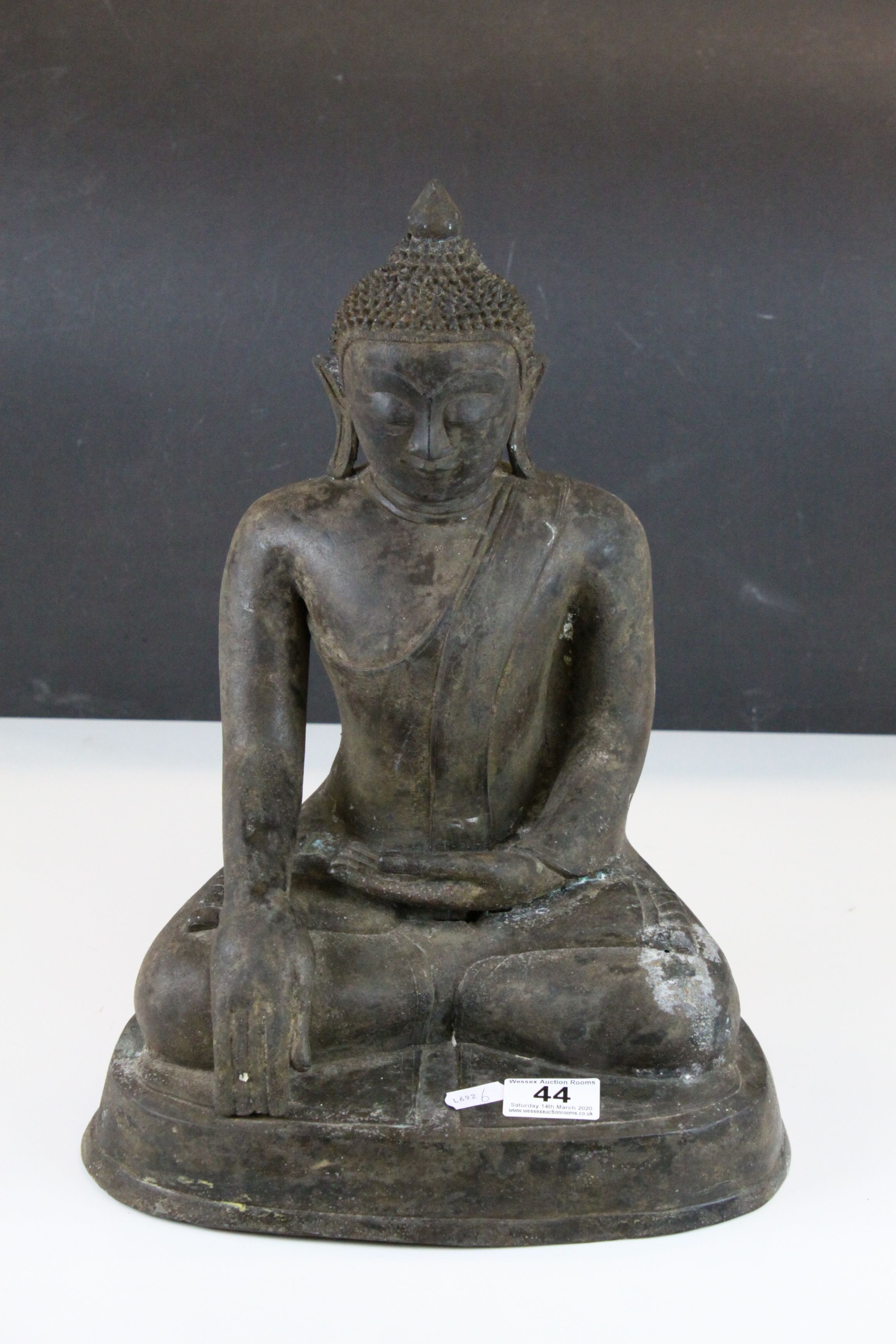 Large 19th century Bronze Shakyamuni Buddha seated figure, approx 40 cm in height.