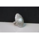 Silver CZ and opal paneled dress ring in Art Deco taste