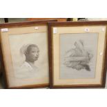 J Raven, two late 19th century framed pencil portraits of Arabic men, signed and dated