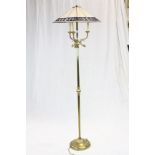 Brass Standard Lamp, the Three Branches formed with Stylised Fish together with a Tiffany Style