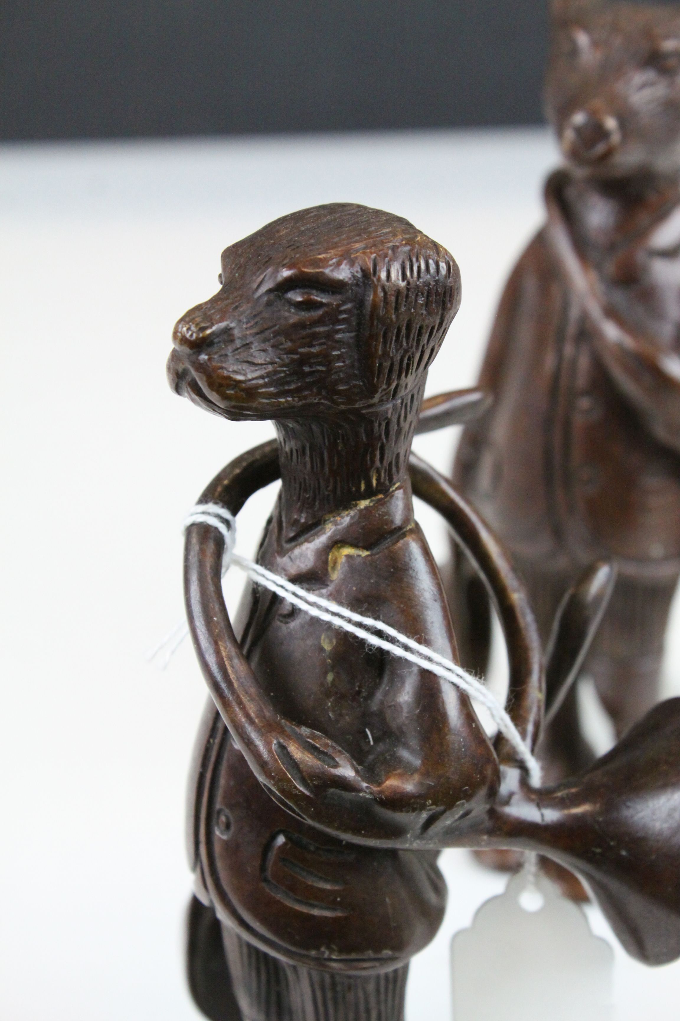 Pair of Bronze Hunting Fox and Dog Figures with Riding Hats, Horns and Jackets - Image 2 of 5