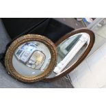 Wooden Framed Oval Mirror and Circular Gilt Framed Mirror