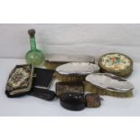 A box of mixed collectables to include hallmarked silver brushes, a vintage vesta case, Cigarette