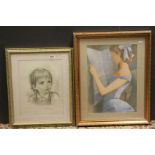 Jan Raab framed lithograph study of a lady together with a portrait of an infant (2)