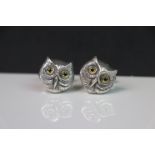 Pair of silver owl cufflinks