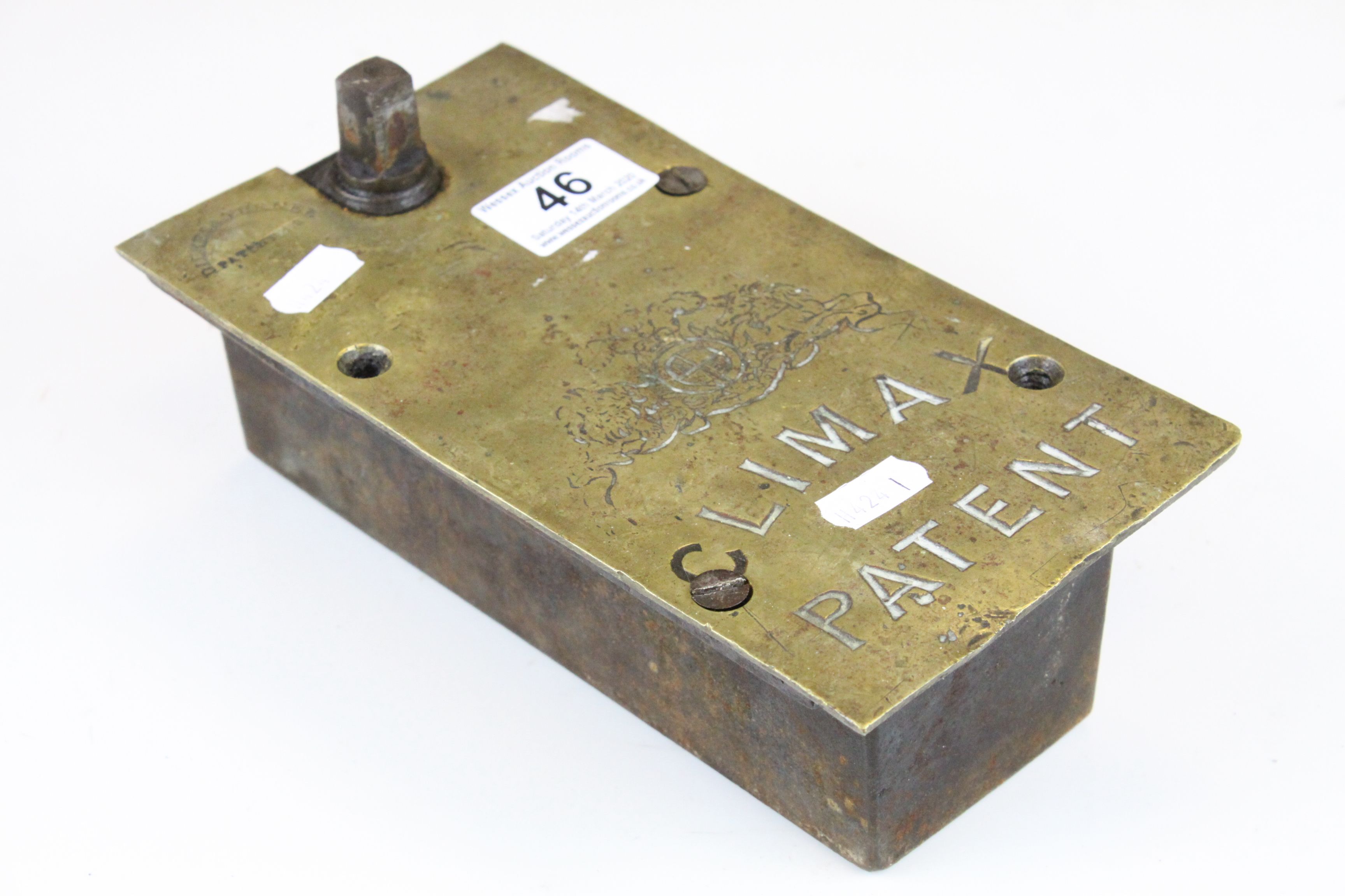 19th / Early 20th century Brass ' Dilkes and Turner ' Patent Climax Door Lock, 23cms high - Image 2 of 6