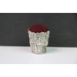 Silver pincushion in the form of an ice bucket