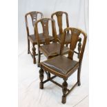 Set of Four 1930's / 40's Oak DIning Chairs with cup and cover supports to front legs