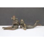 Two Art Deco bronze ladies in costume