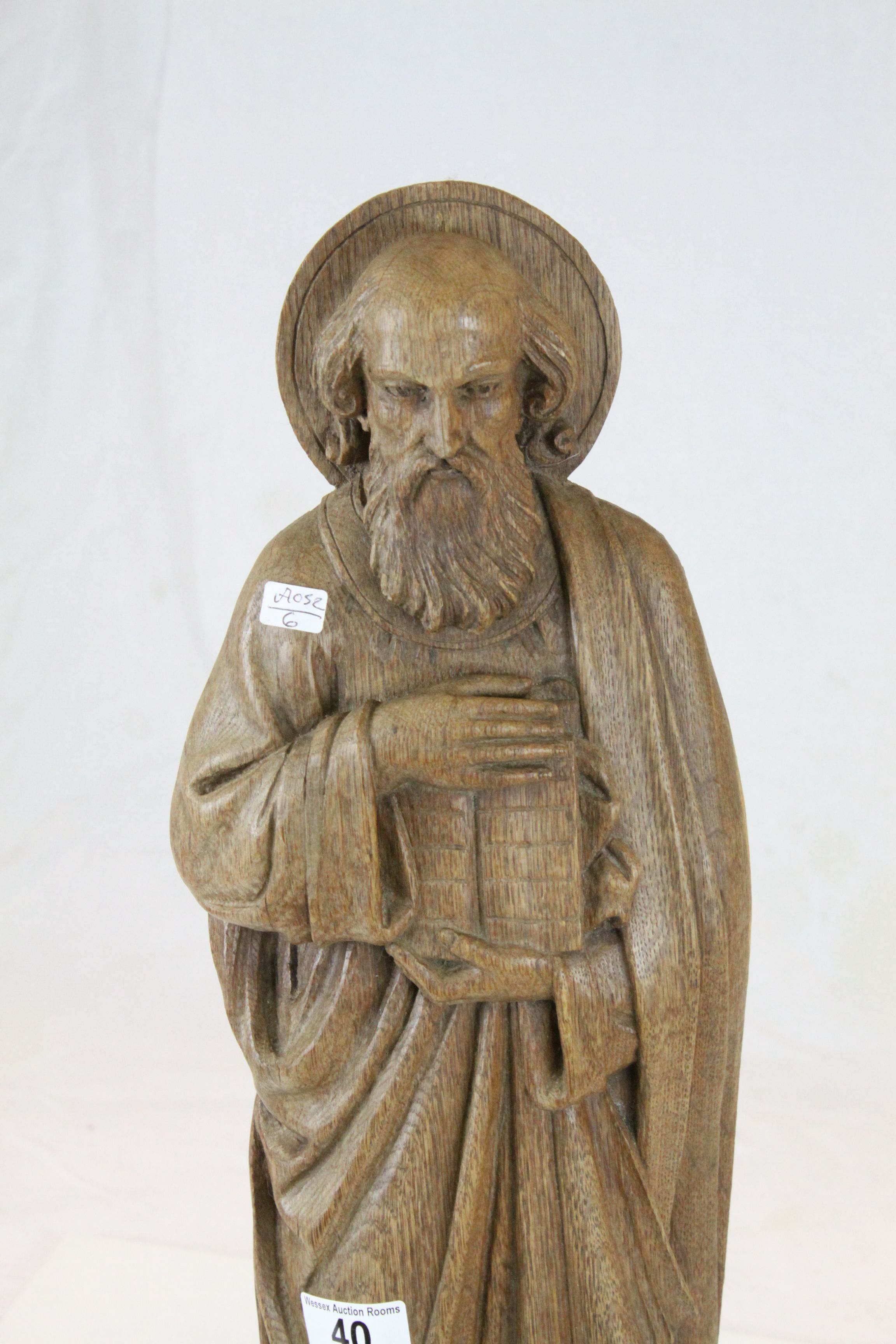 Victorian well carved oak figure of a Christian Saint - Image 2 of 3