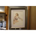 Early 20th century watercolour, portrait of a seated woman, mounted in a modern frame, approx 30cm x
