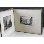 19th century leather bound album containing scrap cutouts, monochromed prints, mainly topography and