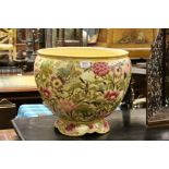 *Large Polychrome Floral decorated Jardiniere with raised Flower & fruit decoration, approx 40.5cm