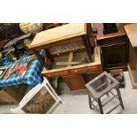 Victorian Washstand (lacking marble top), Painted Firescreen, Modern Piano Stool, Tea Towel Rack and