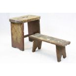 Two 19th century Rustic Pine Stools, 46cms high and 23cms high